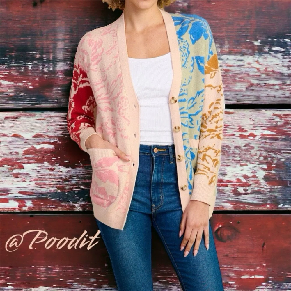 POLAGRAM Button up front print cardigan S M L XL - Picture 3 of 7